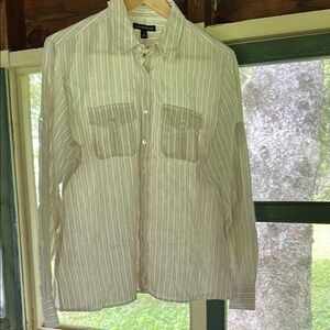 Linen Lands’ End Striped Button Down Shirt Sz 12